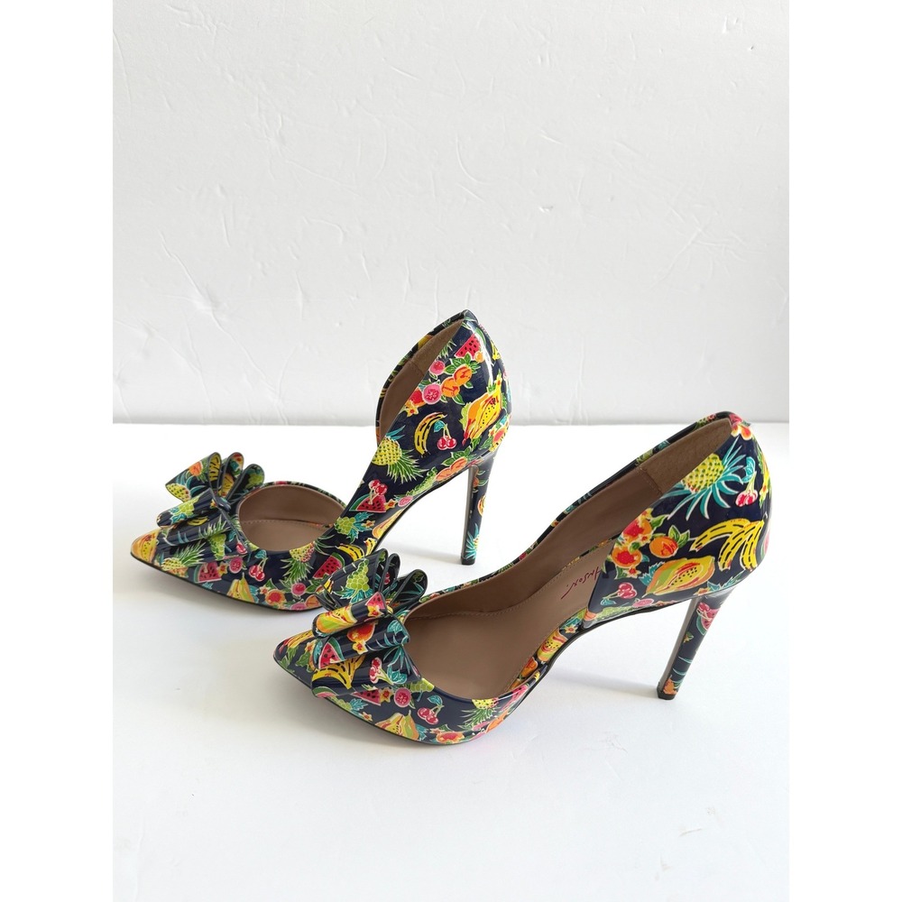 Betsey Johnson Prince Tropical Fruit Print Bow d'Orsay Pumps Navy Multi 7.5M - Picture 7 of 12